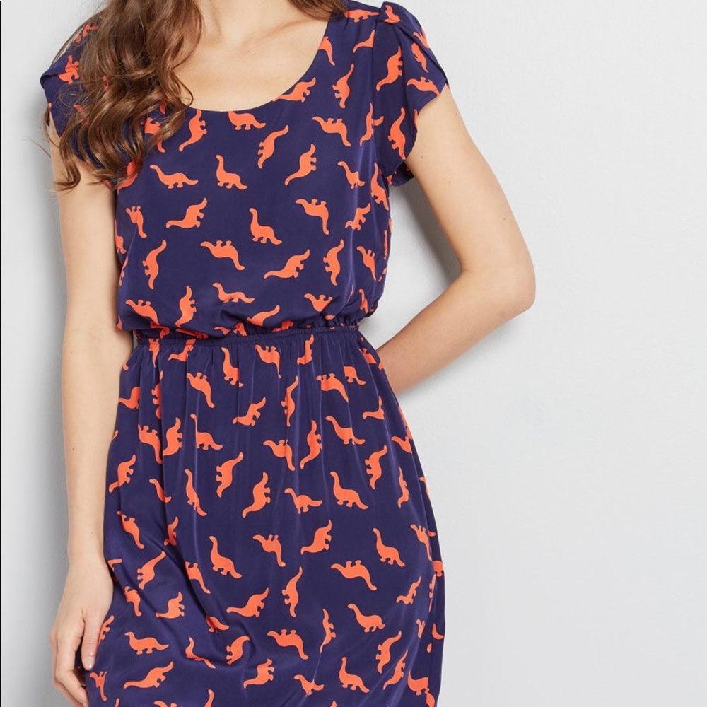 Blue ModCloth Dinosaur A-Line Dress Medium